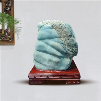 【绿彩陶罗汉】 奇石彩陶石配樟木实木底座摆件博古架案头摆件 
