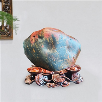 【三江红彩卵】配元宝聚宝盆樟木实木底座摆件博古架案头摆件 