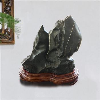 【高山流水】  墨石配樟木实木底座摆件博古架案头摆件