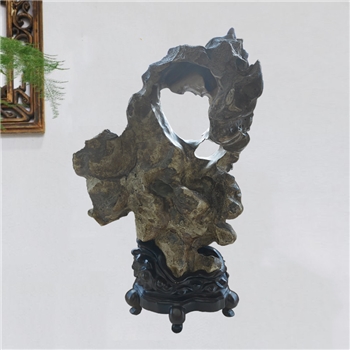 【洞天溢云】 奇石北丹石配樟木底座禅意摆件  